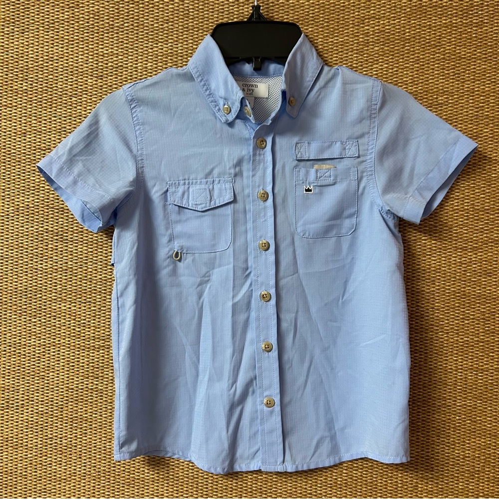 Crown & Ivy Kids Fishing Shirt Boys Small Blue